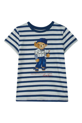 Striped Polo-Bear Print T-Shirt